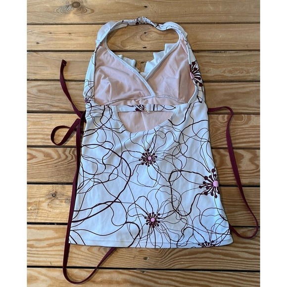 Modbe Halter Floral Tankini Top Size Medium Women’s White - Picture 2 of 6